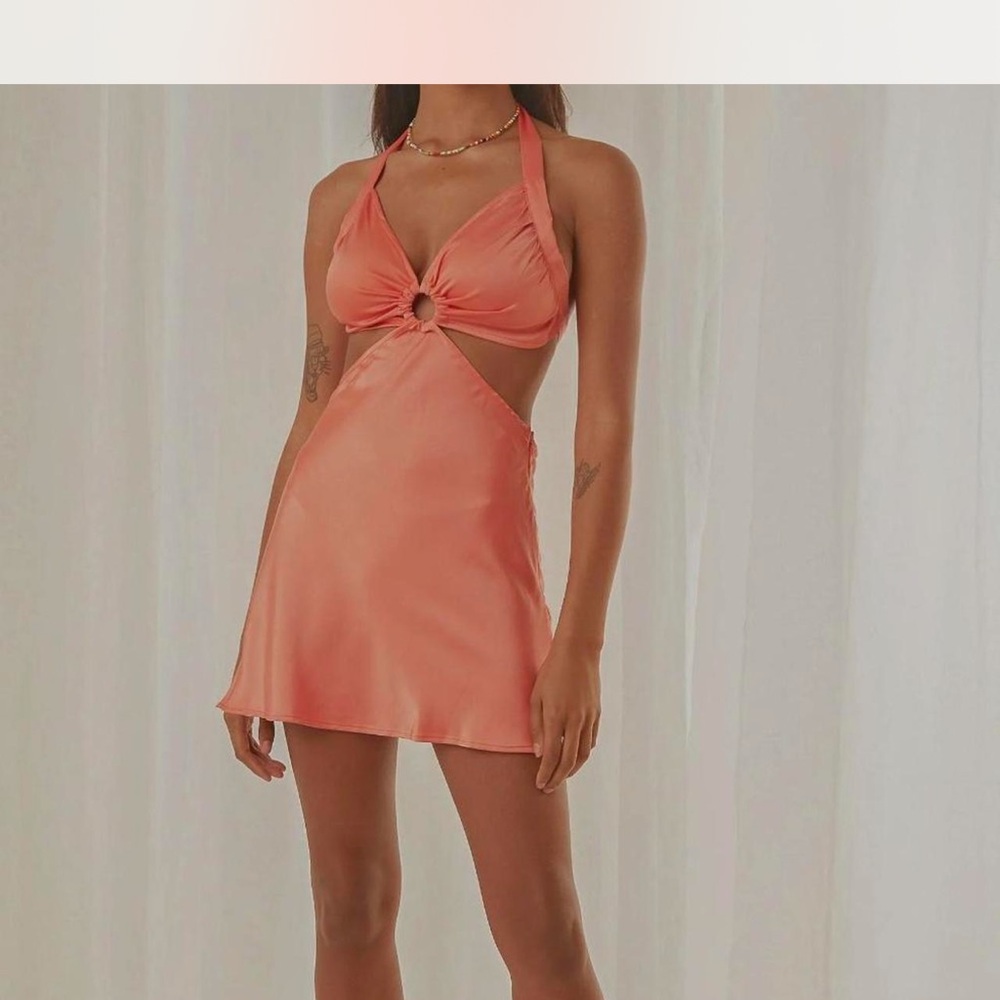 Peppermayo Coral Halter Mini Dress